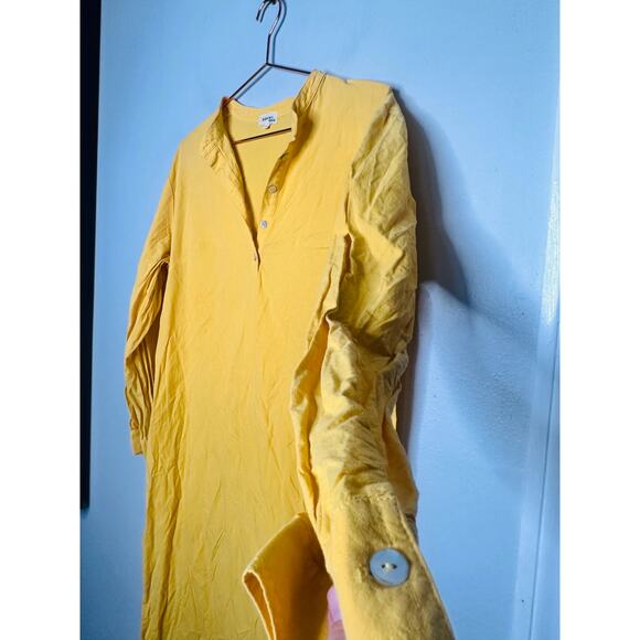 DONNI Yellow 100% Cotton Long Sleeve Tunic Maxi Dress Size Medium - Picture 7 of 11